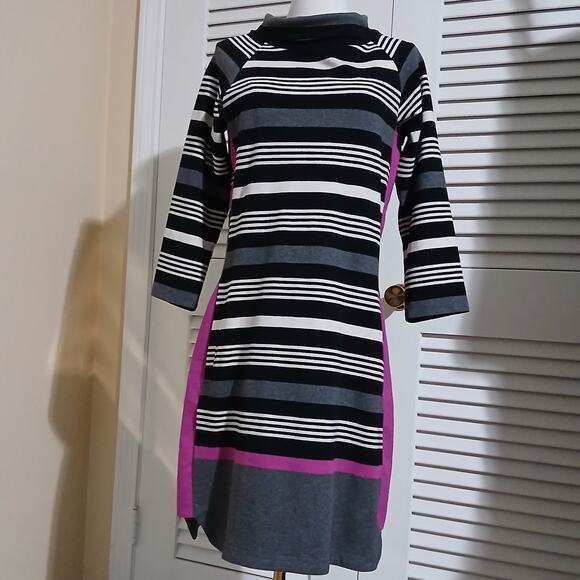 Hatley Medium Long-Sleeved Bodycon Cowl Neck Cotton Spandex Dress Striped - Picture 4 of 16